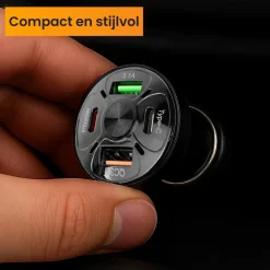 R2B Stekkers & Kabels>Autolader USB C & USB A, Snellader, Zwart