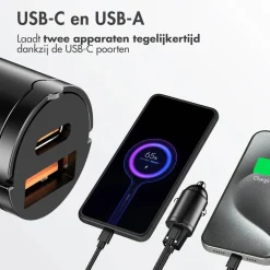 Accezz Stekkers & Kabels<Autolader - 1x USB-C & 1x USB - 65W