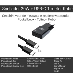 Bluestar E-Readers & Accessoires>Ereader Oplader - GaN 20w + 1 Meter Type C Kabel