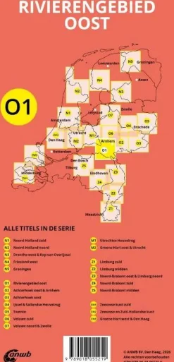 ANWB Fietskaarten|Fietskaarten>Fiets en wandelknooppuntenkaart O1 Rivierengebied oost