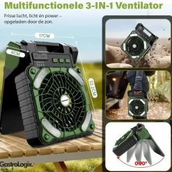 Gastrologix. Ventilators<3-in-1 Zonnepaneel Powerbank Ventilator Groen