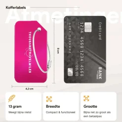 Thousandtravelmiles Bagageriemen>Kofferriem + 2 Bagagelabel – 3-delig – Roze