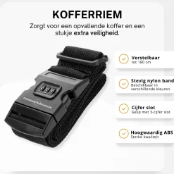 Thousandtravelmiles Bagageriemen<Kofferriem + 2 Bagagelabel – 3-delig – Zwart