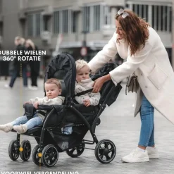 Deryan Buggy'S<Luxe Elena dubbele buggy - Compact - Lichtgewicht Zwart