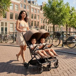 Deryan Buggy'S<Luxe Rolo X2 Dubbele Buggy - Inklapbaar Lichtbruin