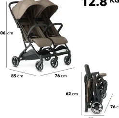 Deryan Buggy'S<Luxe Rolo X2 Dubbele Buggy - Inklapbaar Lichtbruin