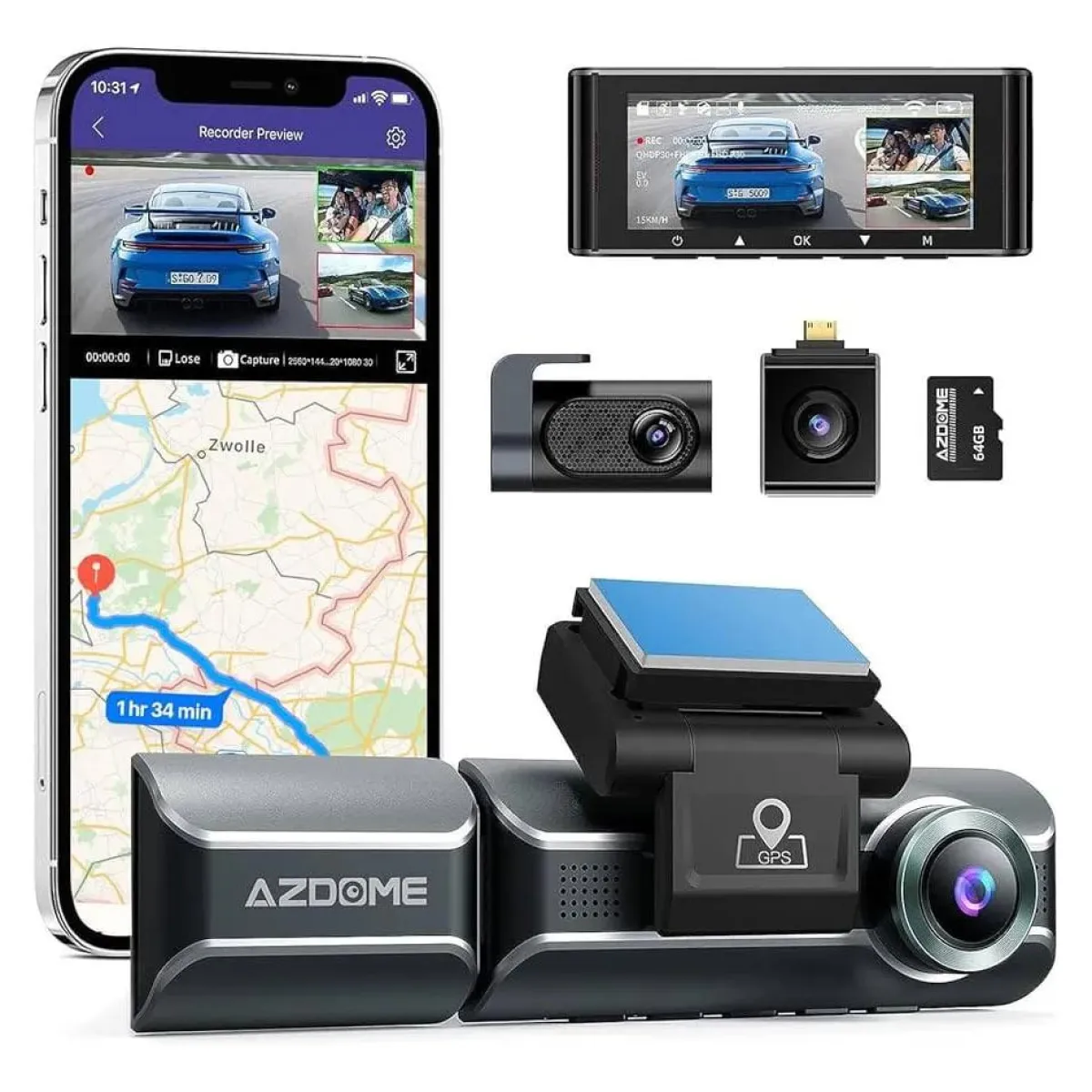 Azdome Dashcams>M550 Pro 3CH 4K Wifi GPS 64gb dashcam