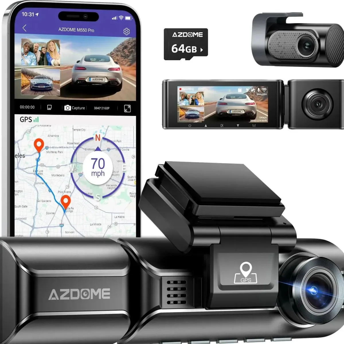Azdome Dashcams>M550 Pro 3CH 4K Wifi GPS 64gb dashcam