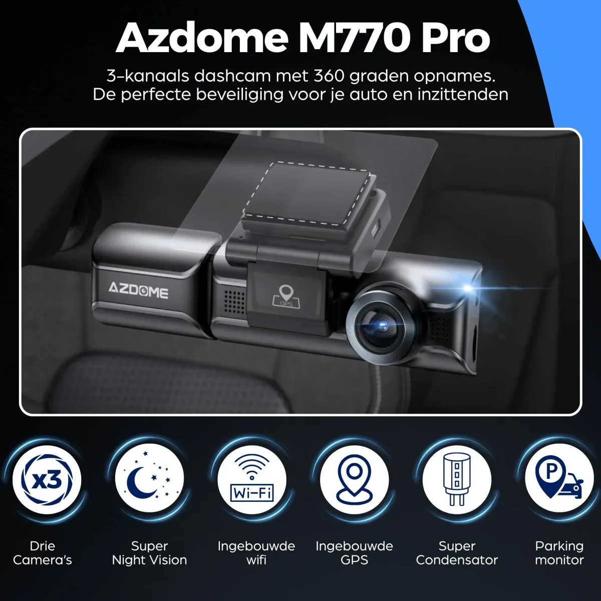 Azdome Dashcams>M770 Pro 3CH 4K Wifi GPS 64gb dashcam