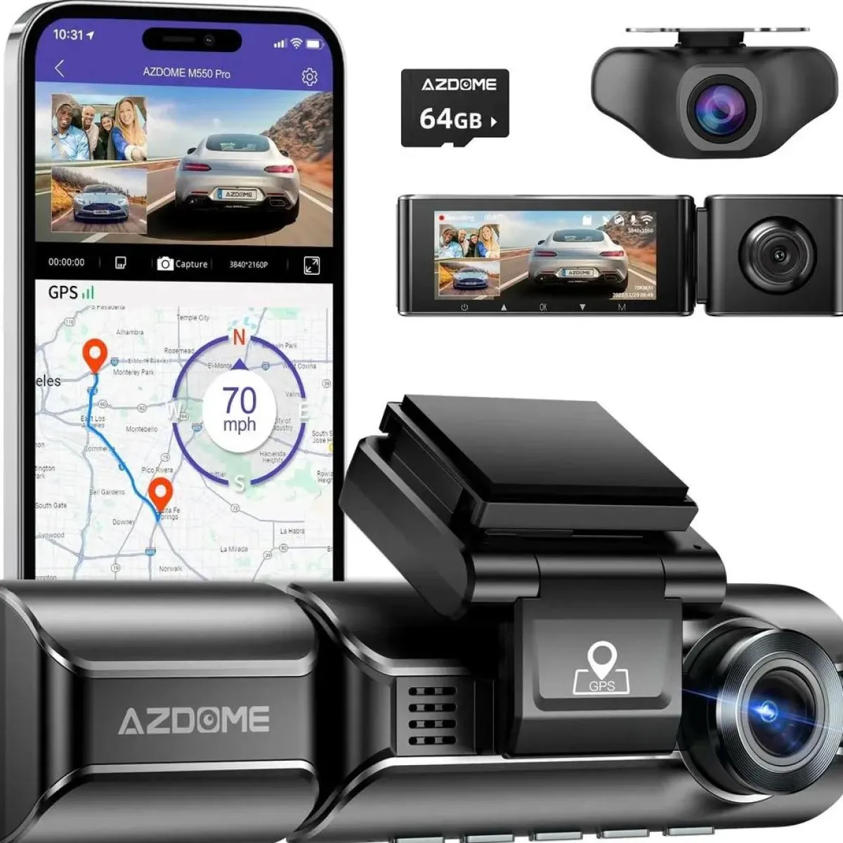 Azdome Dashcams>M770 Pro 3CH 4K Wifi GPS 64gb dashcam