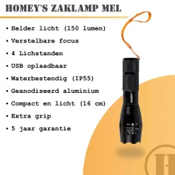 Homey's Zaklampen|Zaklampen<Mel zaklamp LED oplaadbaar 150 lumen