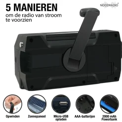Noodradio Audio|Noodradio'S<® Solar Opwindbaar Met Batterijen Zwart