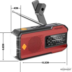 Noodradio Audio|Noodradio'S<Solar Powerbank Opwindbaar Rood
