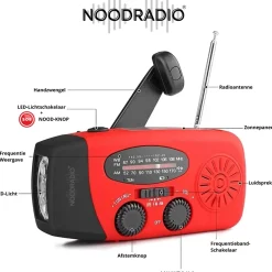 Noodradio Audio|Noodradio'S<® Solar Powerbank Opwindbaar Rood