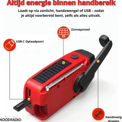 Noodradio Audio|Noodradio'S<® Solar Powerbank Opwindbaar Rood