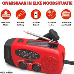 Noodradio Audio|Noodradio'S<® Solar Powerbank Opwindbaar Rood