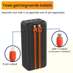 R2B Powerbanks|Powerbanks>Powerbank 30000 mAh met Ingebouwde Kabels
