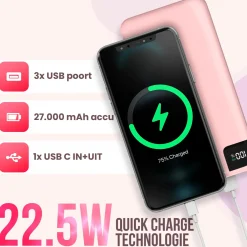 Strex Powerbanks|Powerbanks<Powerbank 27.000mAh Roze