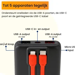 R2B Powerbanks|Powerbanks<Powerbank 10000 mAh met Ingebouwde Kabels