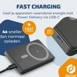 Denver Powerbanks|Powerbanks<PQCW10010 Powerbank Magsafe - 10.000 mAh Zwart