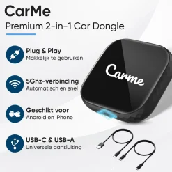 CarMe Draadloze Ontvangers<Premium 2-in-1 CarPlay & Android Auto Dongle