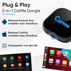 CarMe Draadloze Ontvangers<Premium 2-in-1 CarPlay & Android Auto Dongle
