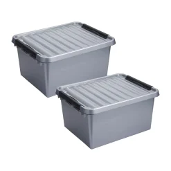Sunware Opbergmanden En- Kratten>Q-line - Opbergbox - 36L grijs - 2-delig