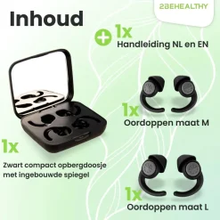 2BEHEALTHY Oordoppen>Reis/Slaap oordoppen - 2 Paar (M&L) - Zwart