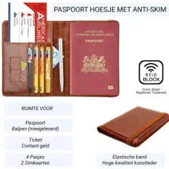 Dutch Shield Paspoorthoezen<RFID Paspoort Hoes - Anti Skim Bescherming Bruin