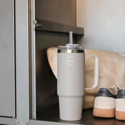 Aya&ida Wateropslag & -Zuivering|Drink- & Thermosflessen<Thermosbeker Thermocup with staw 885 ml Lichtgrijs