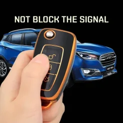 Dutch Shield Autosleutelhoesjes>TPU Sleutelhoesje voor Ford goud E3