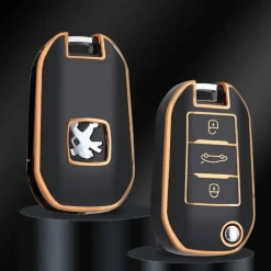 Dutch Shield Autosleutelhoesjes>TPU Sleutelhoesje voor Peugeot goud A3
