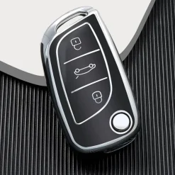 Dutch Shield Autosleutelhoesjes>TPU Sleutelhoesje voor Peugeot zwart C3