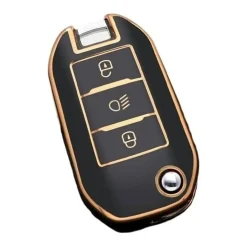 Dutch Shield Autosleutelhoesjes>TPU Sleutelhoesje voor Peugeot goud A3B