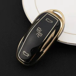 Dutch Shield Autosleutelhoesjes>TPU Sleutelhoesje voor Tesla Model 3-Y-S goud