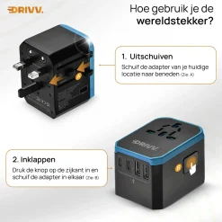 Drivv. Stekkers & Kabels|Wereldstekkers>Universele Wereldstekker - USB C