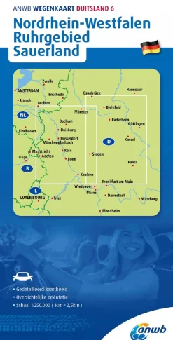 ANWB Wegenkaarten & Atlassen|Wegenkaarten<Wegenkaart Nordrhein-Westfalen, Ruhrgebied, Sauerland