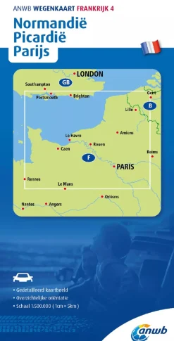 ANWB Wegenkaarten & Atlassen|Wegenkaarten<Wegenkaart Normandie, Picardie, Parijs
