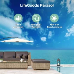 Lifegoods Parasols & Windschermen|Parasols & Windschermen>Zweefparasol – 300cm – Crème